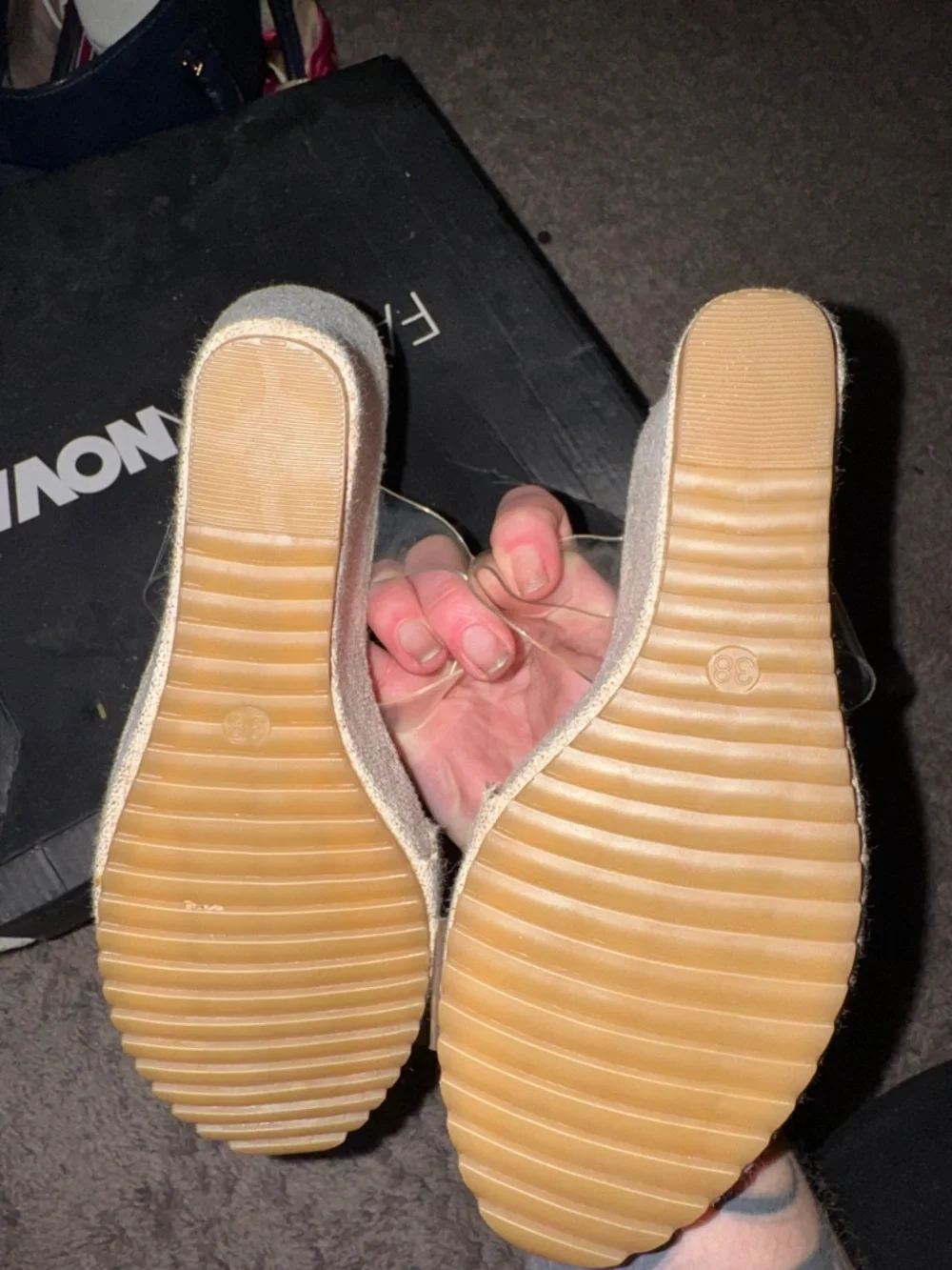 Clear Strap Beige Wedge Slide Sandals - Picture 3 of 4